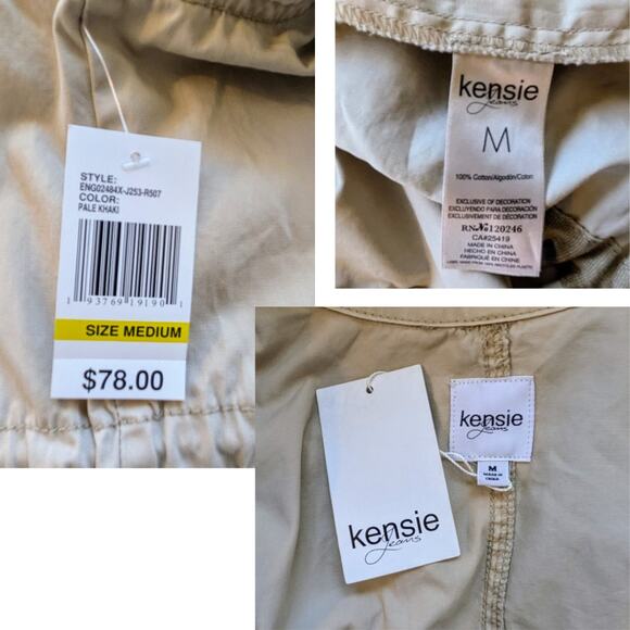 NEW Kensie Cotton Zip Jacket Pale Khaki Drawstring Waist Size Medium - Picture 8 of 8